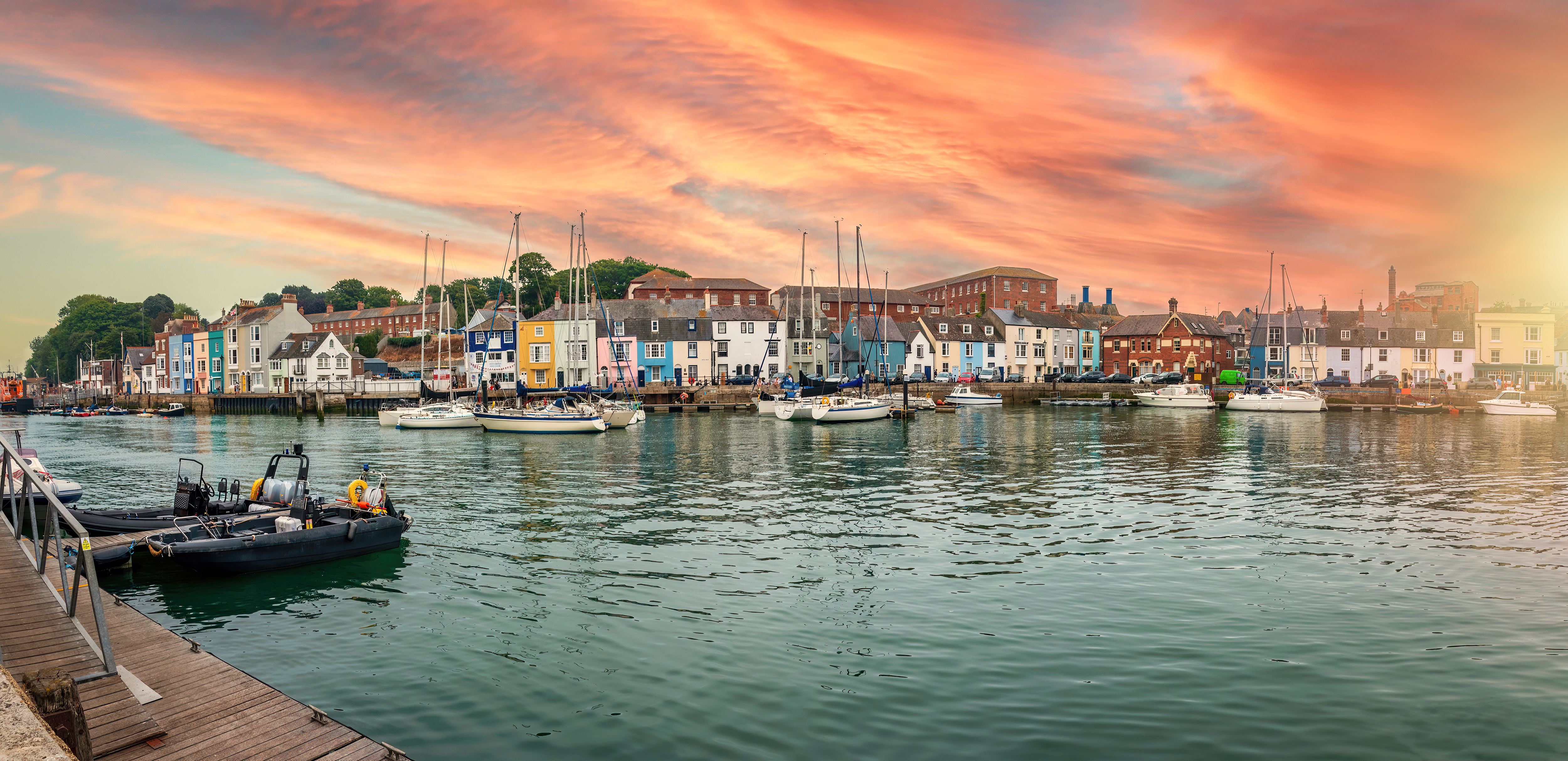 Harbour and English Village at Sunset